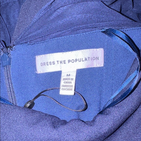 NWOT Dress the Population Navy Maxwell Square Neck Long Sleeve Gown Sz M - Picture 4 of 6